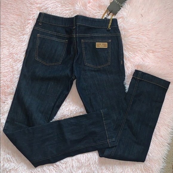 Gucci Navy Blue Denim Jeans with Gold Chain and Button Accent New With Tags - Picture 8 of 15